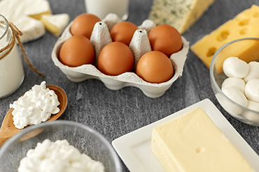 milk, eggs, and cheese